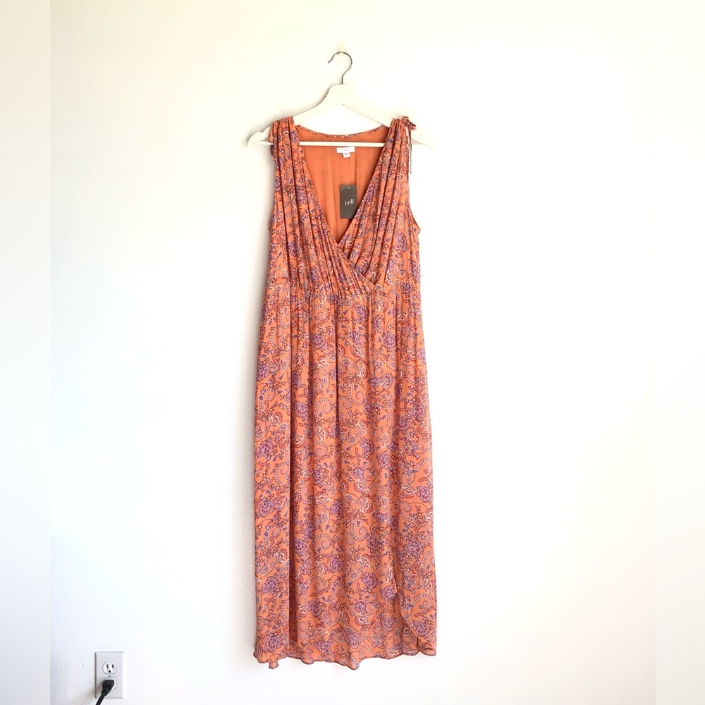NWT J. Jill Peach Orange / Multicolor Floral Paisley Boho Midi Dress Size Medium